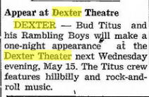 Dexter Theatre - Old Ad For Music Act 1957
